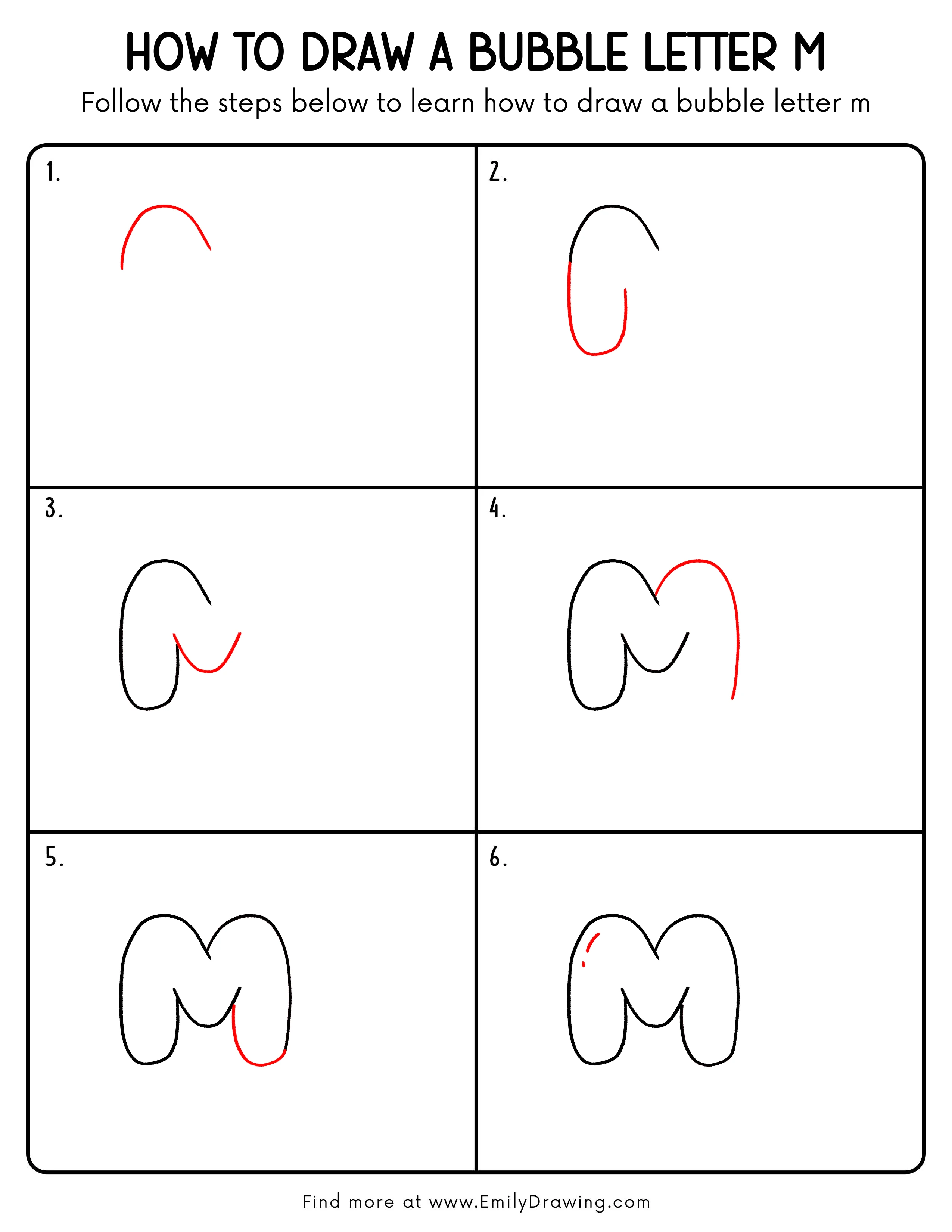 Printable Bubble Letter M Drawing Guide